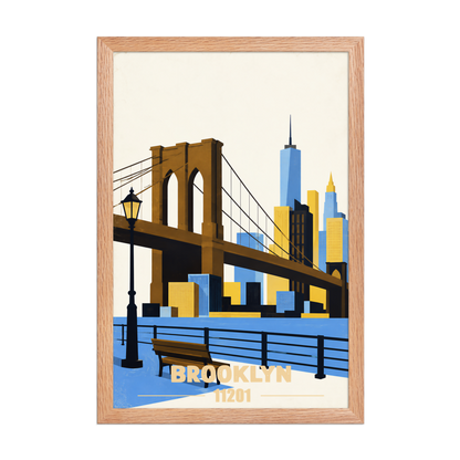 Framed Brooklyn Heights Promenade retro travel poster, 11201 zip code wall art