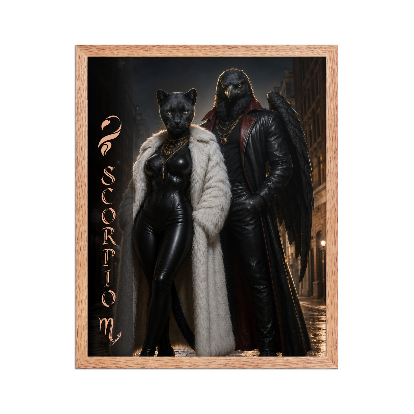 Scorpio power couple framed poster with black panther and black eagle