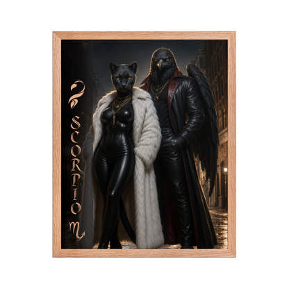 Scorpio power couple framed poster with black panther and black eagle