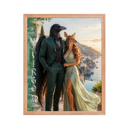 Virgo power couple framed poster with raven king and deer queen