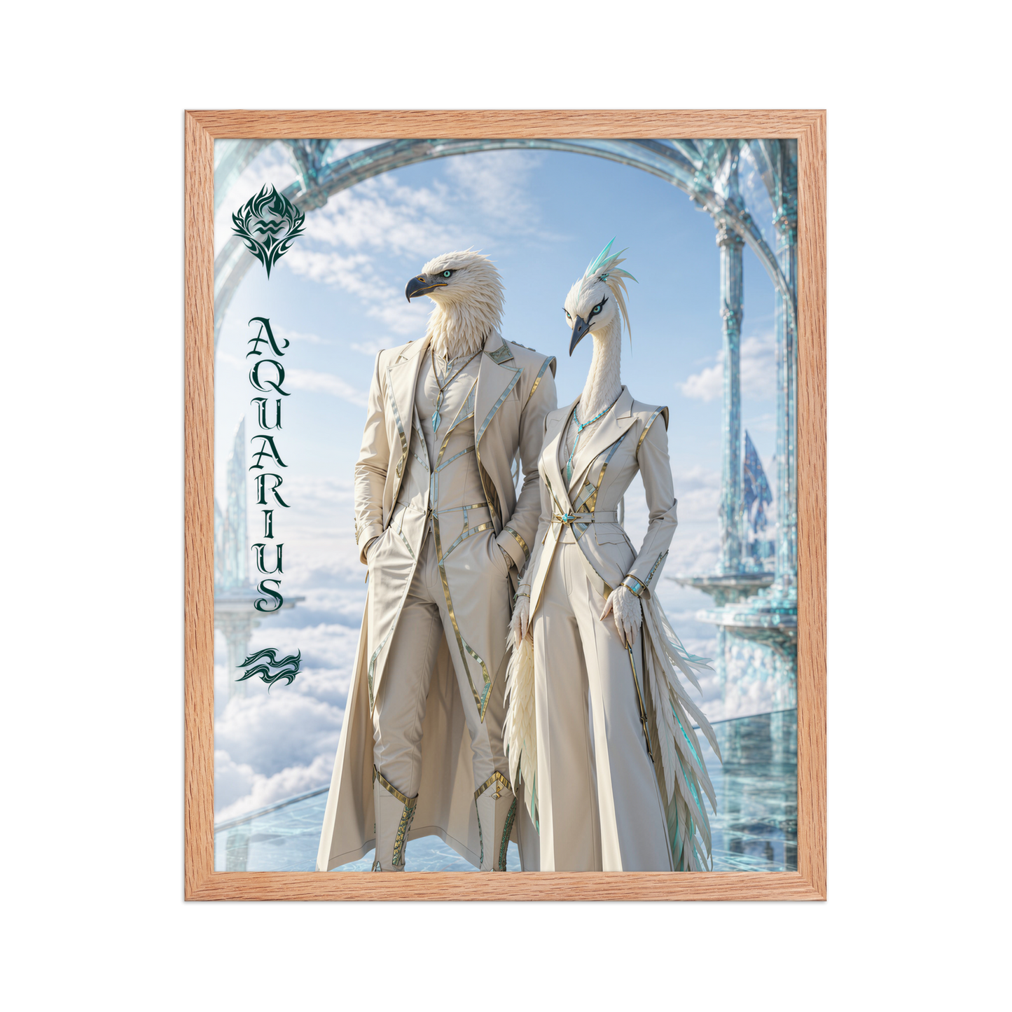 Framed Aquarius power couple poster with eagle king and crane queen