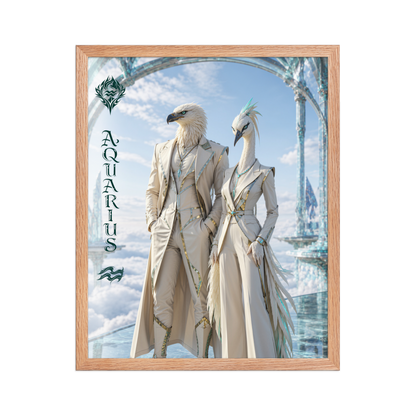 Framed Aquarius power couple poster with eagle king and crane queen