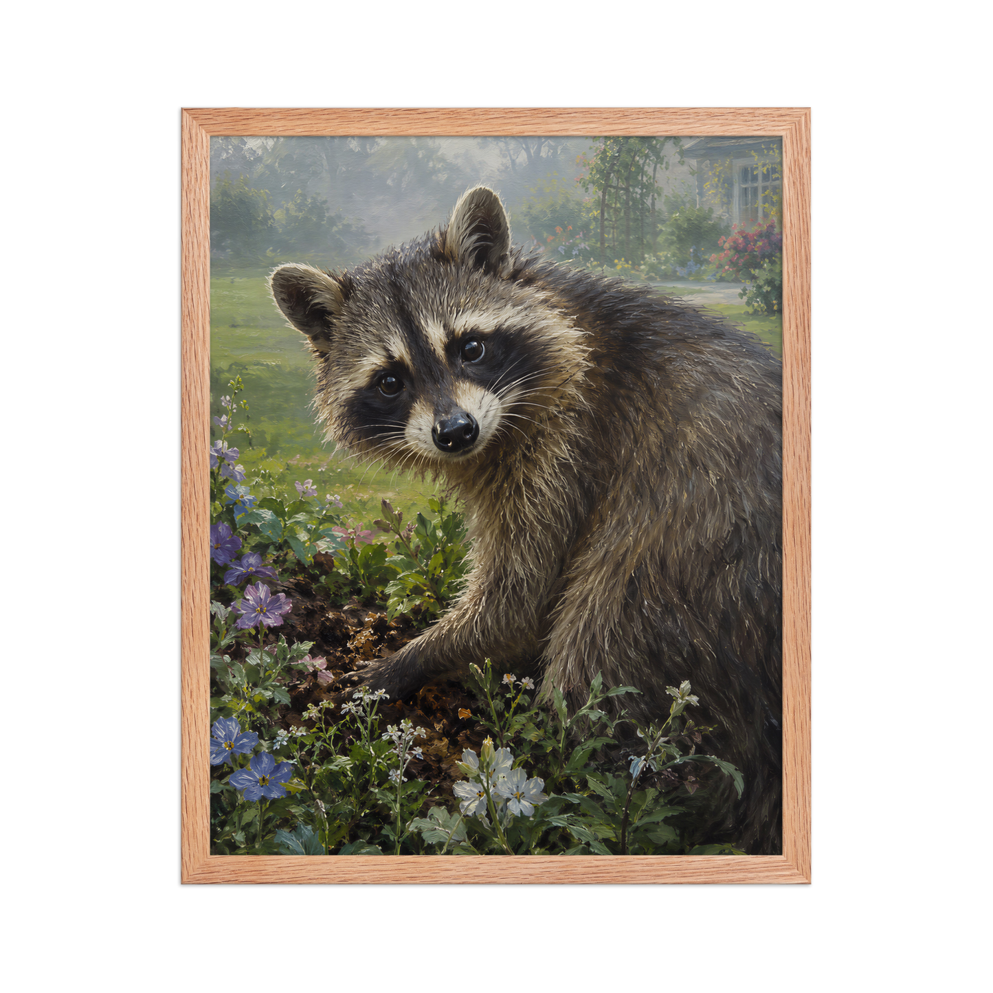 Garden Raccoon Curiosity Framed Poster