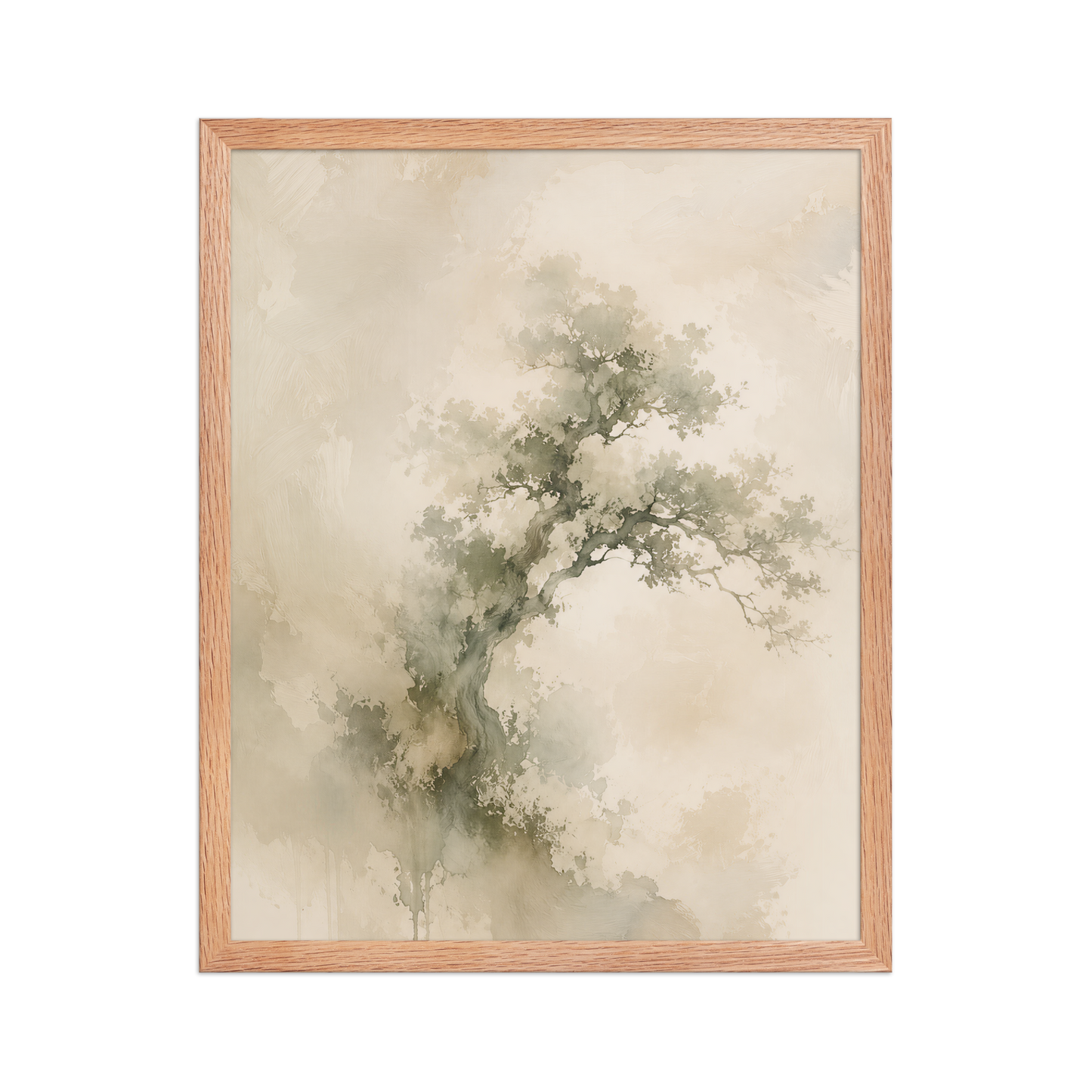 Framed minimalist nature-inspired poster featuring an emerging tree form in soft earthy neutral tones.