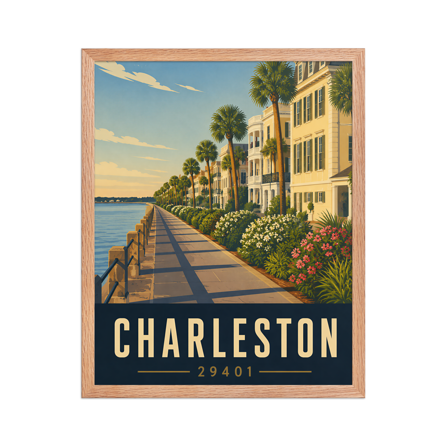 Framed Charleston The Battery waterfront poster with 29401 zip code