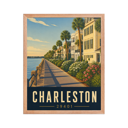 Framed Charleston The Battery waterfront poster with 29401 zip code