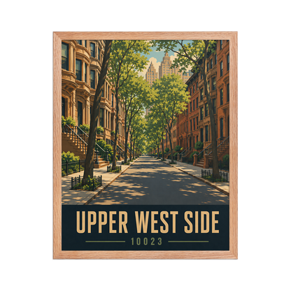 Framed Upper West Side brownstone street poster with 10023 zip code