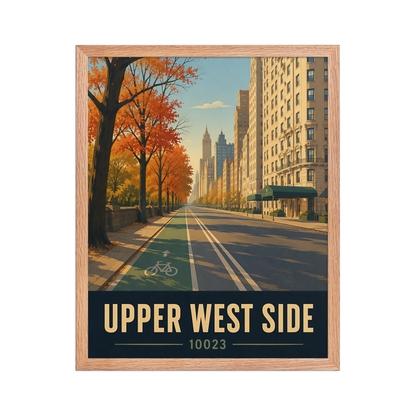 Framed Central Park West autumn poster with 10023 zip code