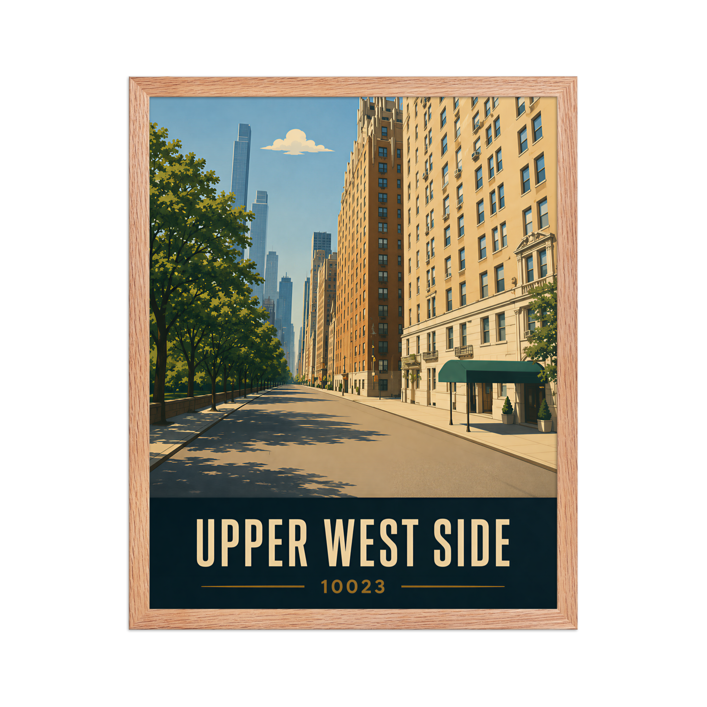 Framed Upper West Side Manhattan skyline street poster with 10023 zip code