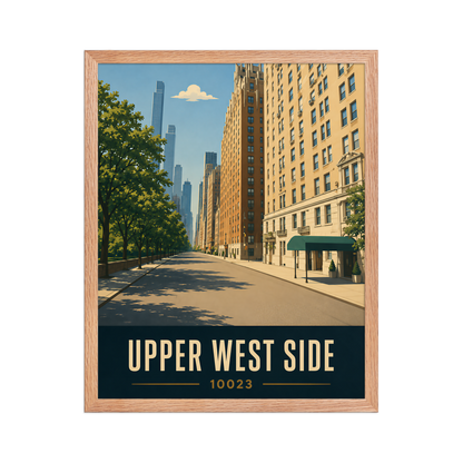 Framed Upper West Side Manhattan skyline street poster with 10023 zip code