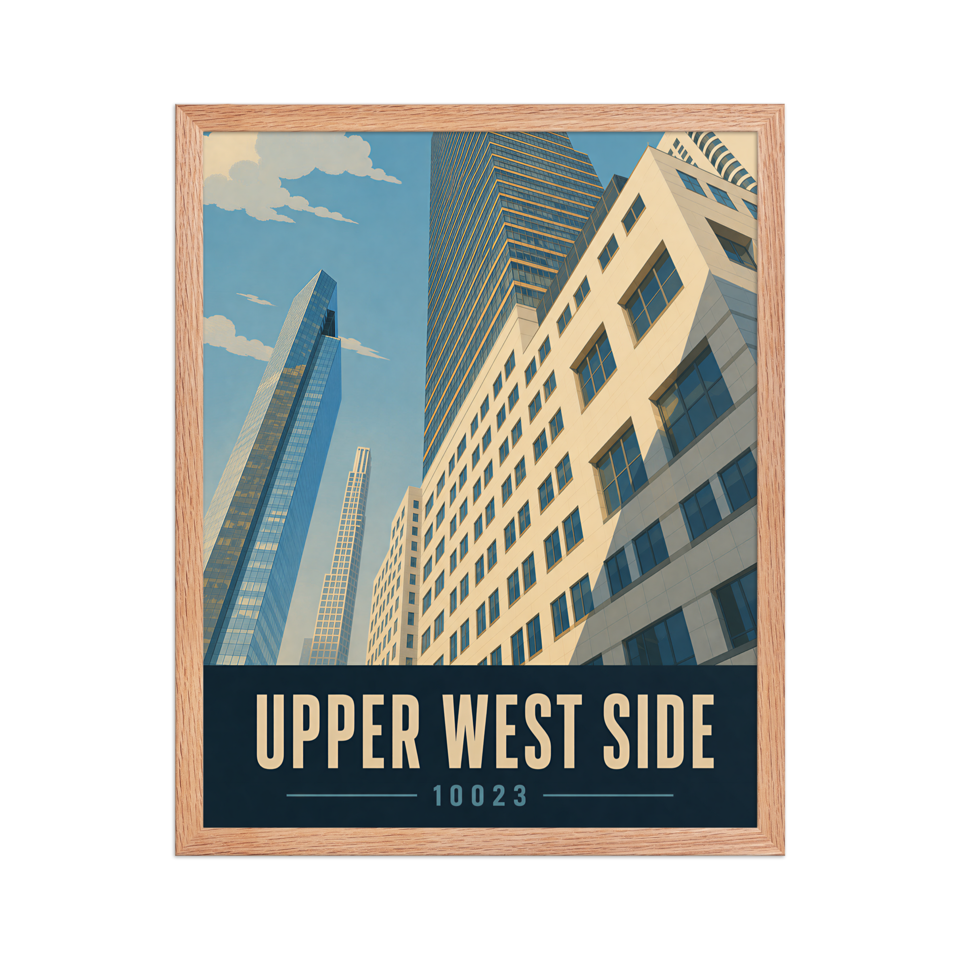 Framed Upper West Side Manhattan glass tower poster with 10023 zip code