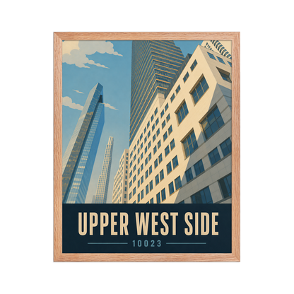 Framed Upper West Side Manhattan glass tower poster with 10023 zip code