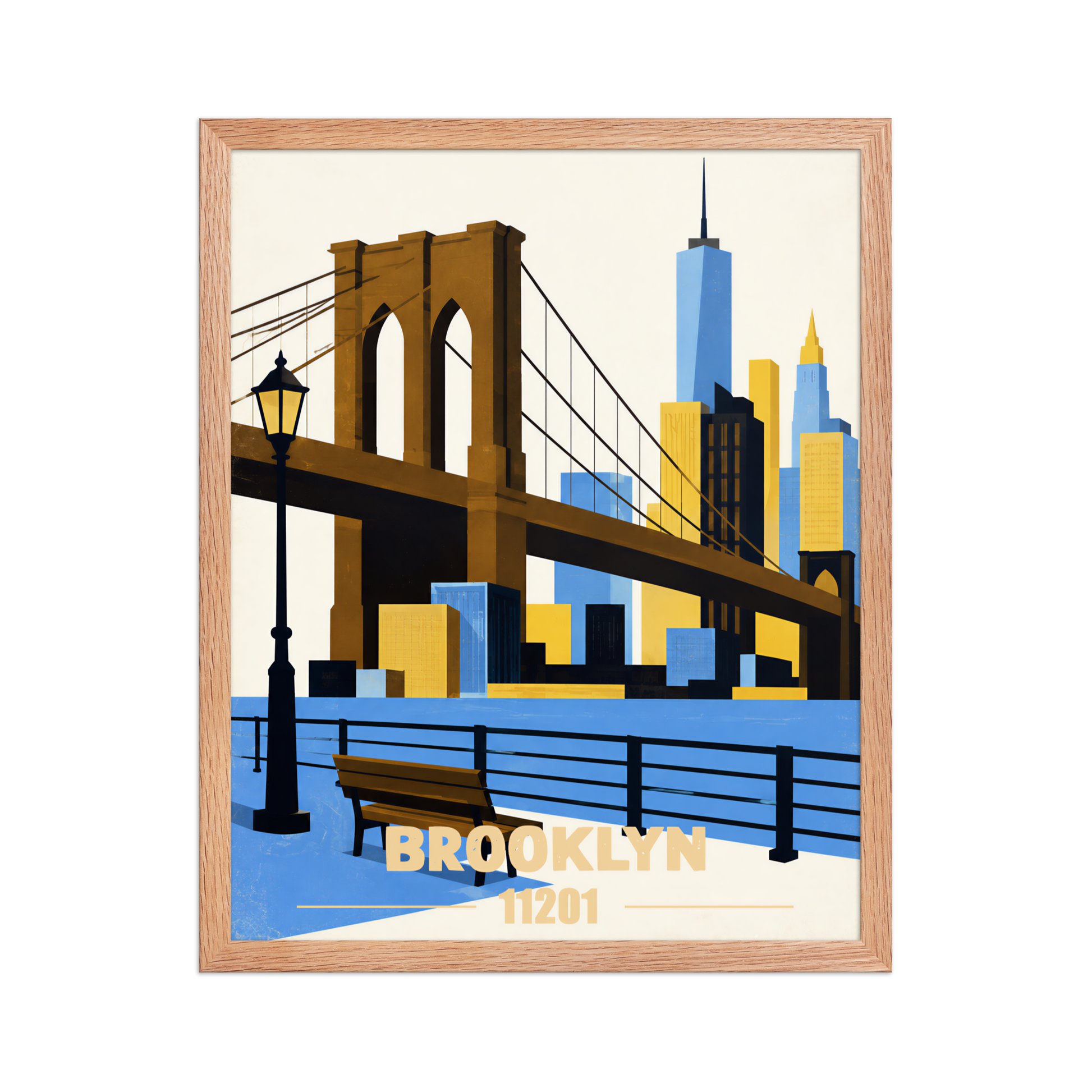 Framed Brooklyn Heights Promenade retro travel poster, 11201 zip code wall art