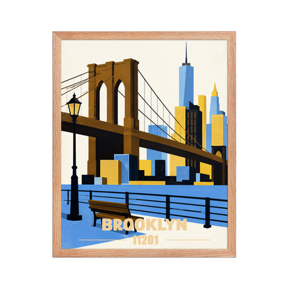 Framed Brooklyn Heights Promenade retro travel poster, 11201 zip code wall art