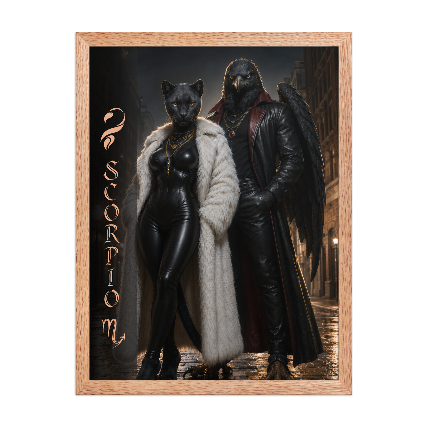 Scorpio power couple framed poster with black panther and black eagle