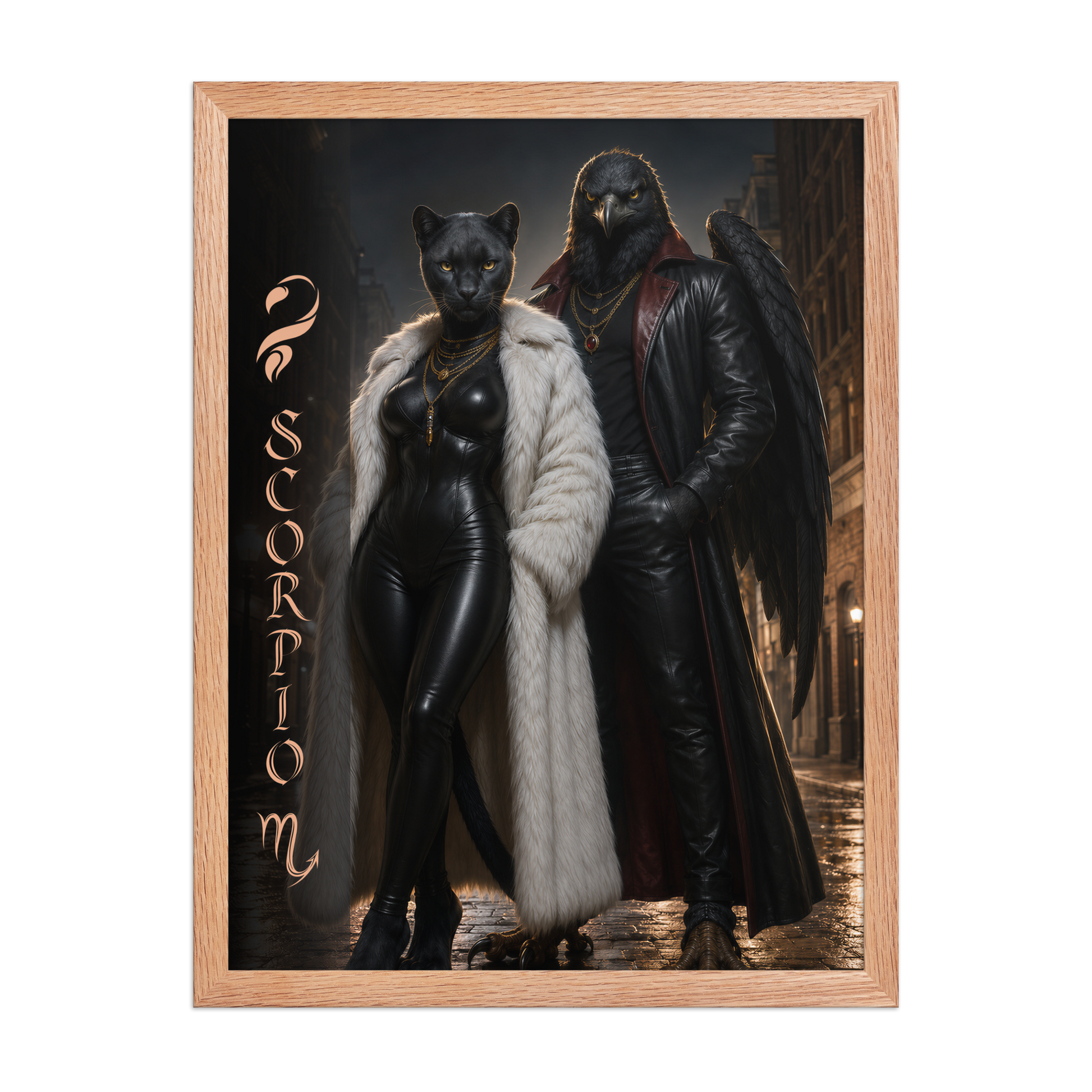 Scorpio power couple framed poster with black panther and black eagle