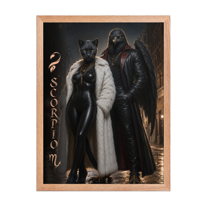 Scorpio power couple framed poster with black panther and black eagle