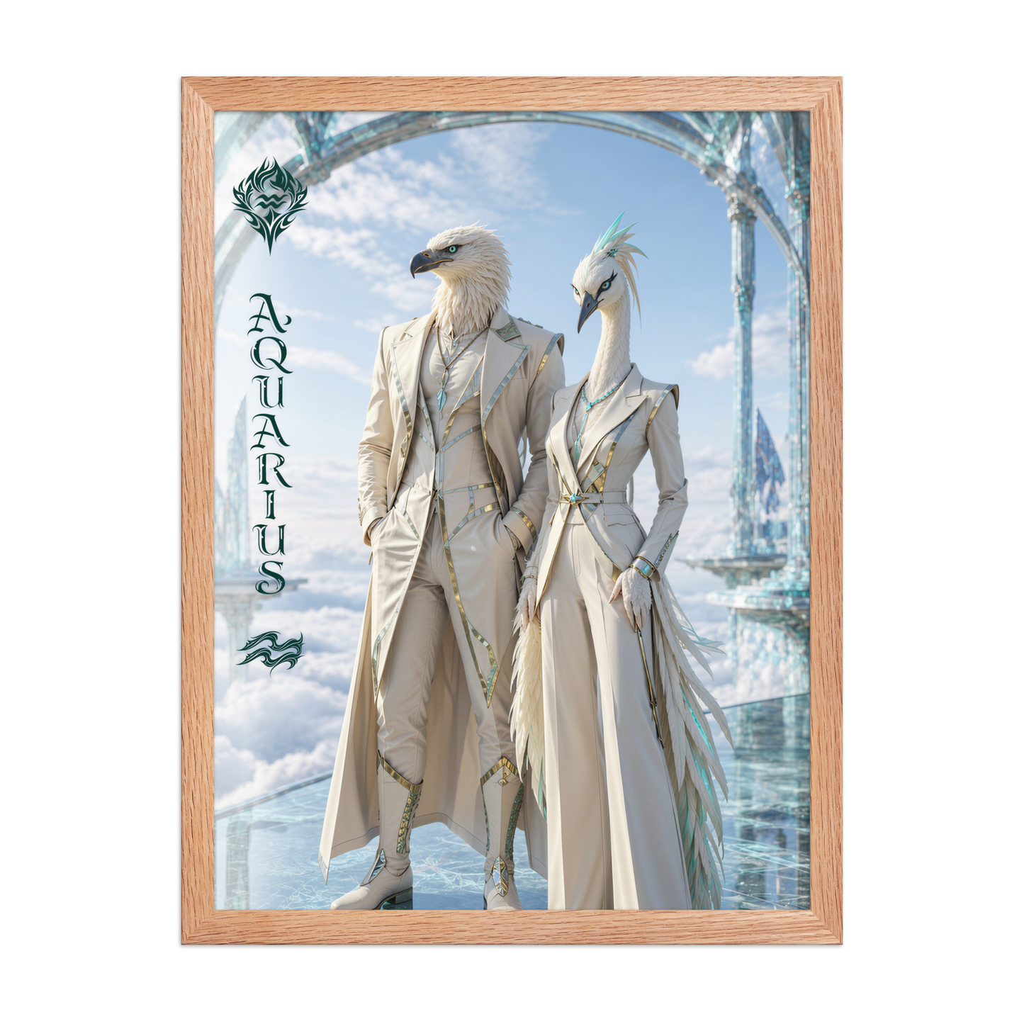 Framed Aquarius power couple poster with eagle king and crane queen