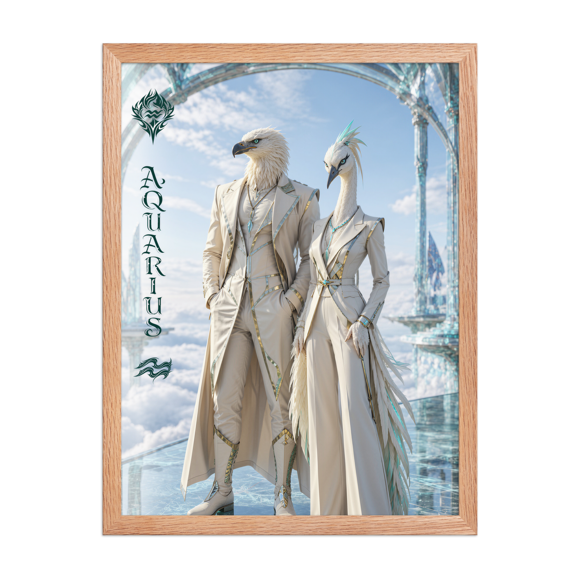 Framed Aquarius power couple poster with eagle king and crane queen