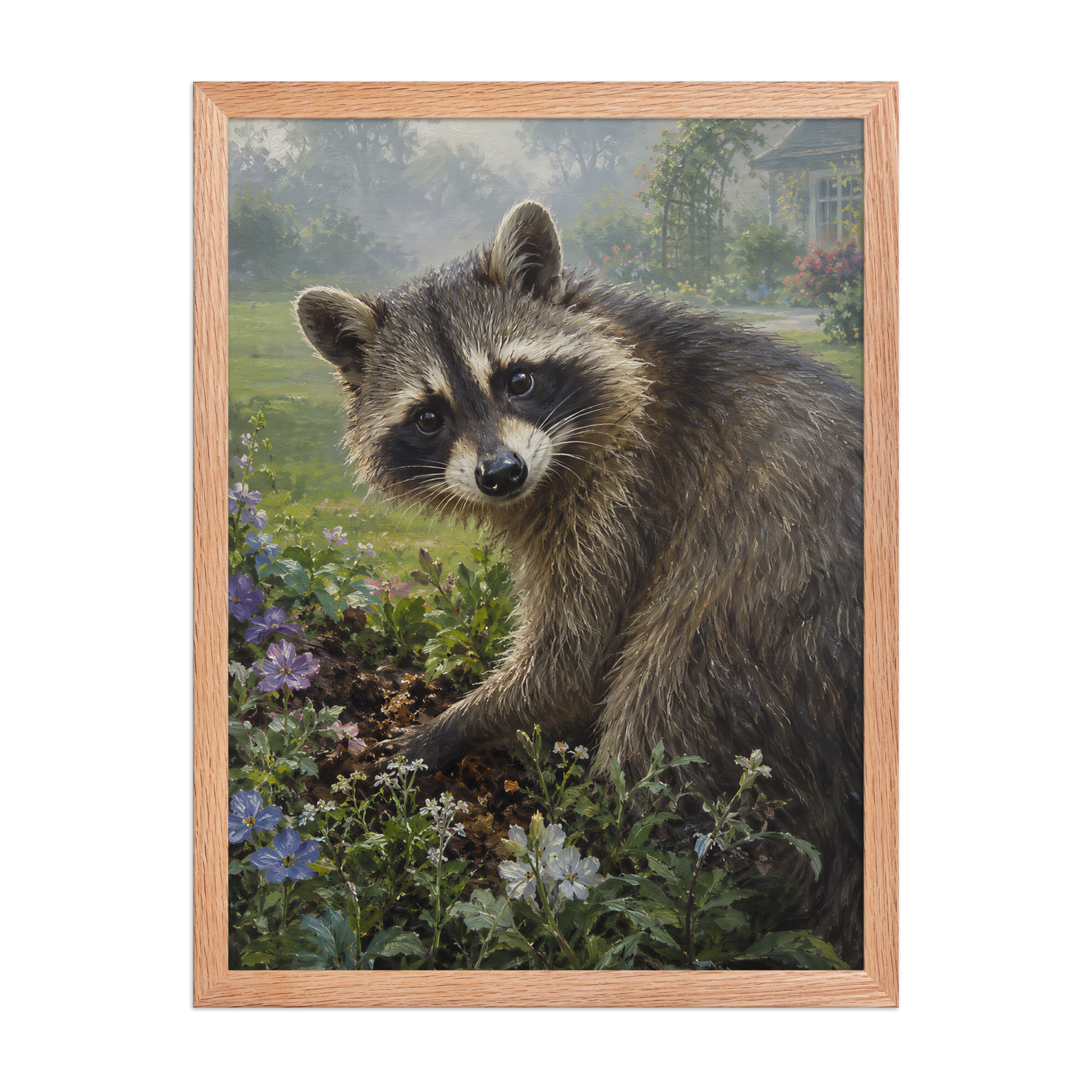 Garden Raccoon Curiosity Framed Poster