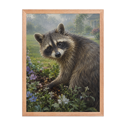 Garden Raccoon Curiosity Framed Poster