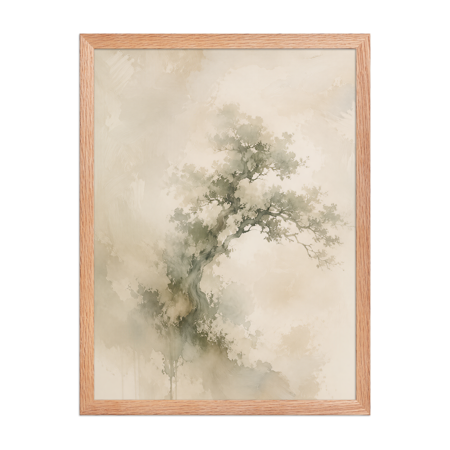 Framed minimalist nature-inspired poster featuring an emerging tree form in soft earthy neutral tones.