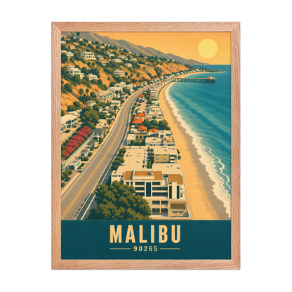 Framed aerial Malibu Pacific Coast Highway poster with 90265 zip code