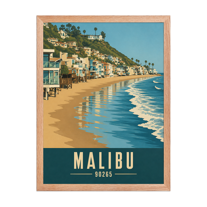 Framed Malibu beach house coastal poster with 90265 zip code