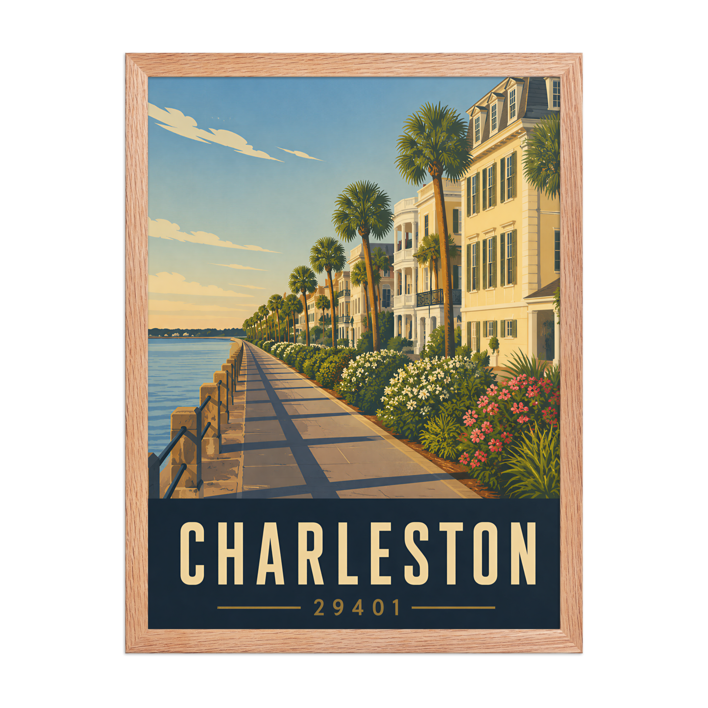 Framed Charleston The Battery waterfront poster with 29401 zip code