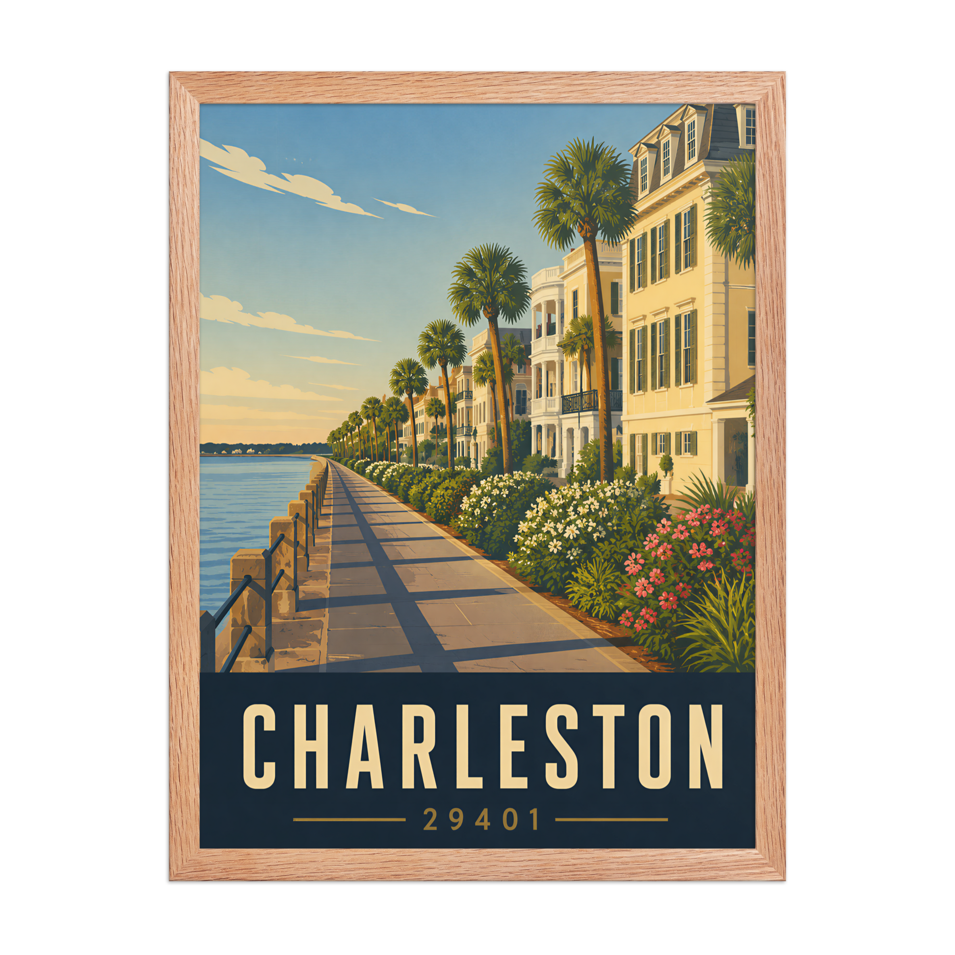 Framed Charleston The Battery waterfront poster with 29401 zip code