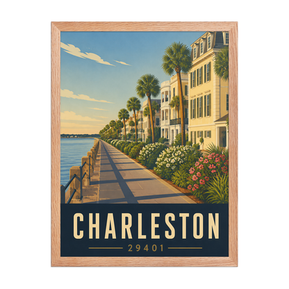 Framed Charleston The Battery waterfront poster with 29401 zip code
