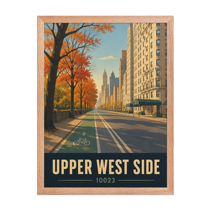 Framed Central Park West autumn poster with 10023 zip code