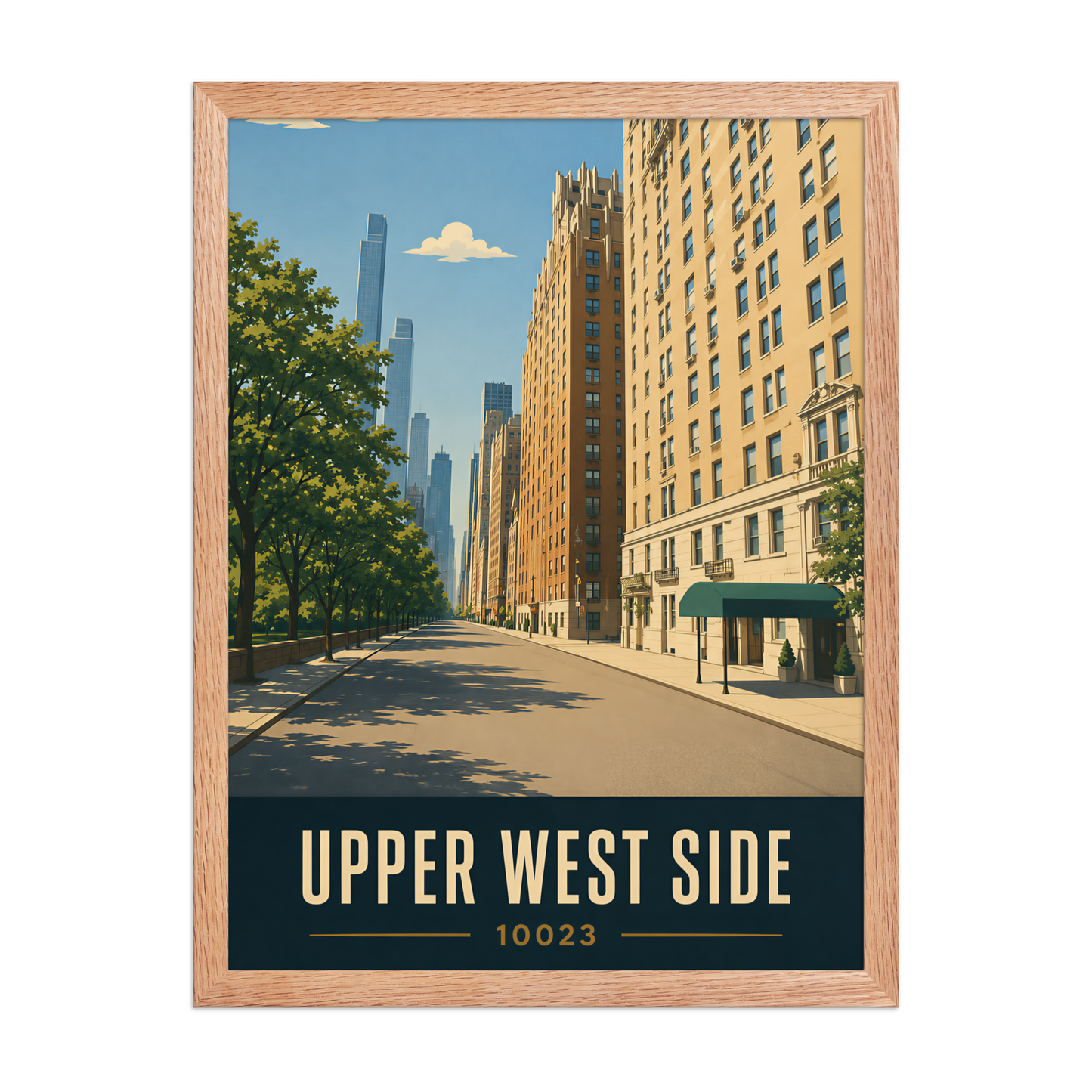 Framed Upper West Side Manhattan skyline street poster with 10023 zip code