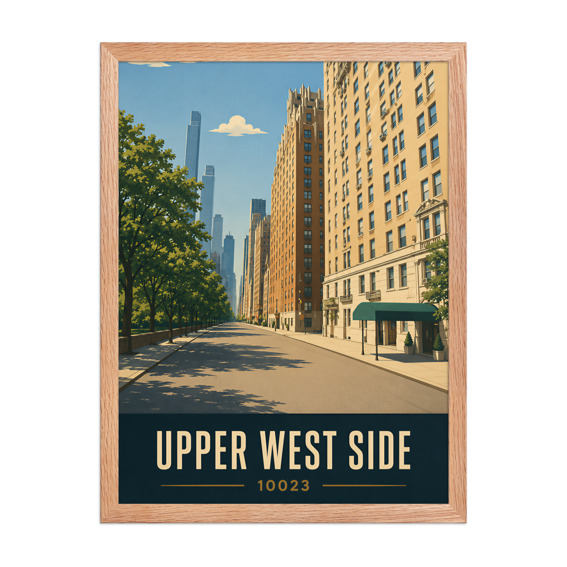 Framed Upper West Side Manhattan skyline street poster with 10023 zip code