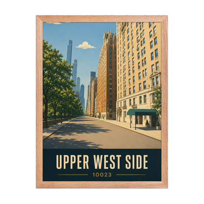 Framed Upper West Side Manhattan skyline street poster with 10023 zip code