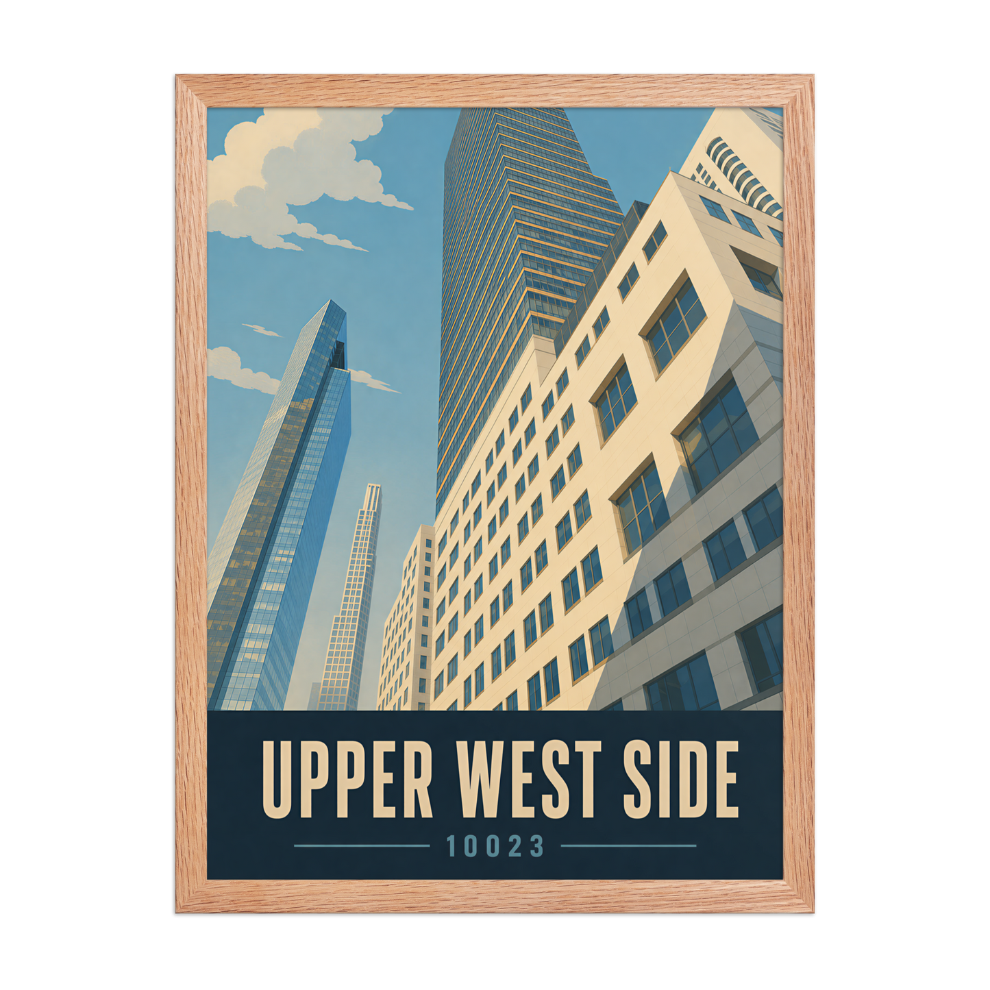 Framed Upper West Side Manhattan glass tower poster with 10023 zip code