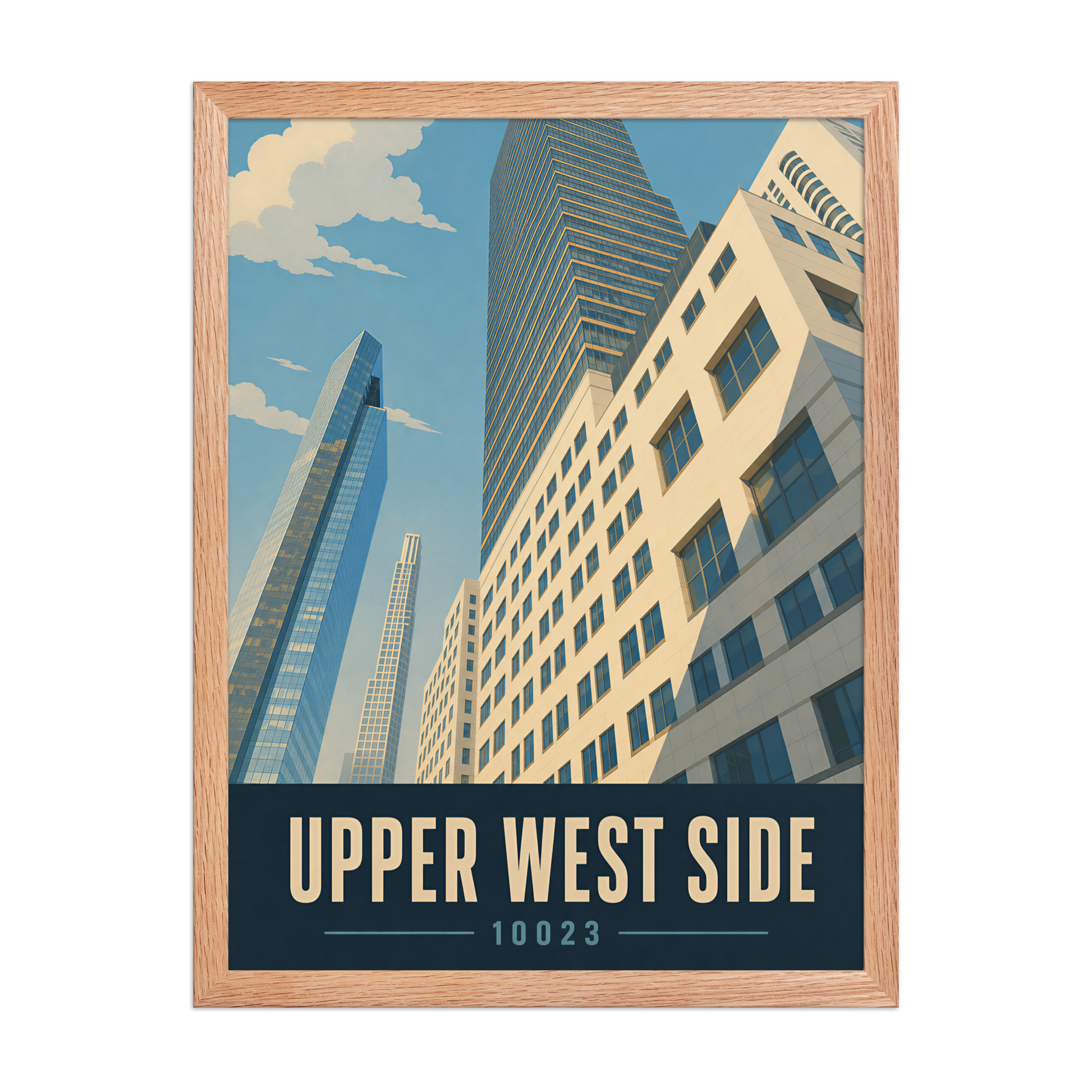 Framed Upper West Side Manhattan glass tower poster with 10023 zip code