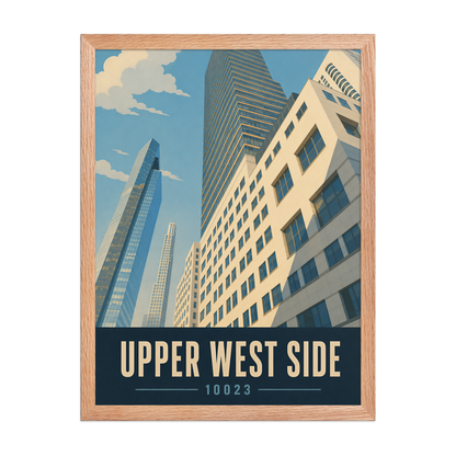 Framed Upper West Side Manhattan glass tower poster with 10023 zip code