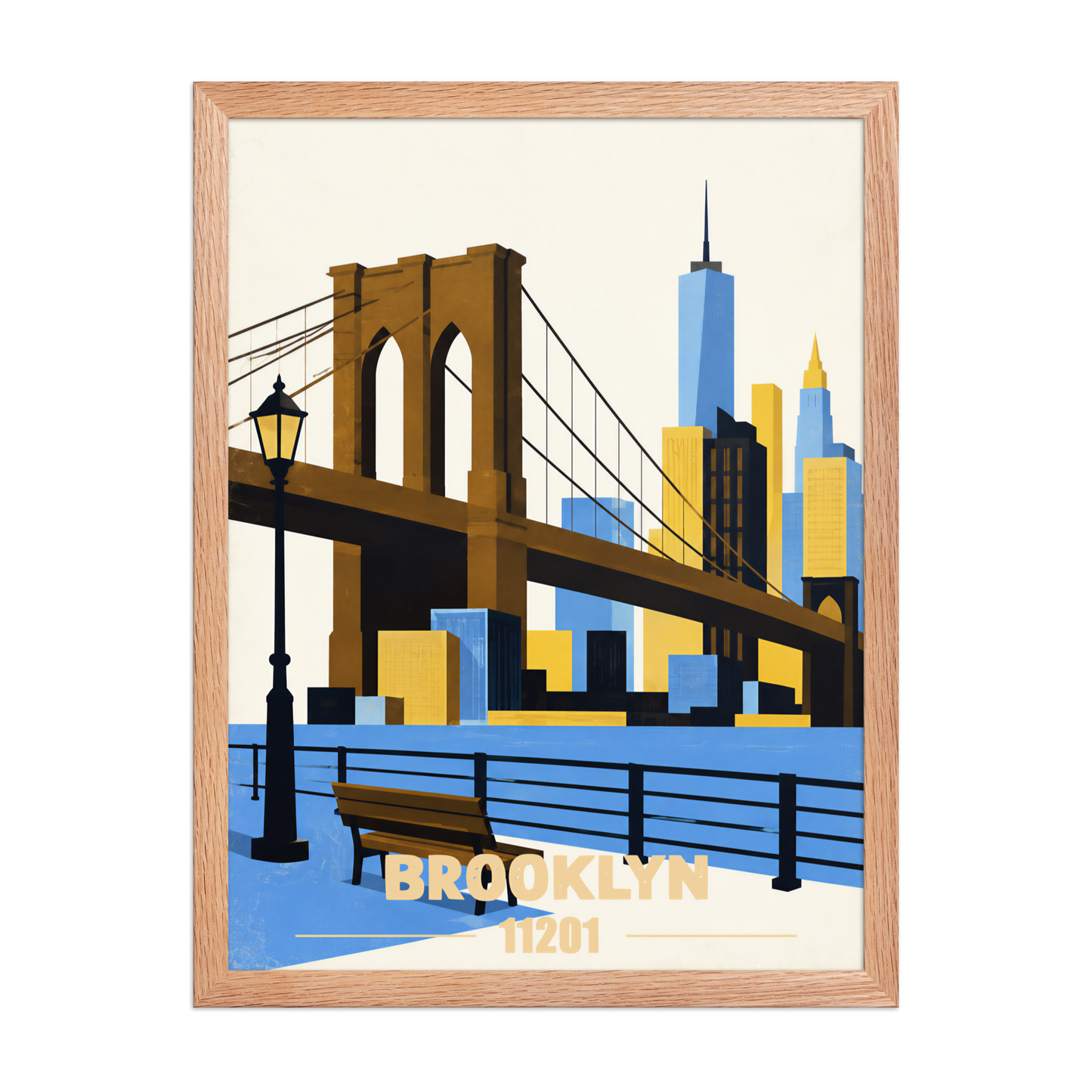 Framed Brooklyn Heights Promenade retro travel poster, 11201 zip code wall art
