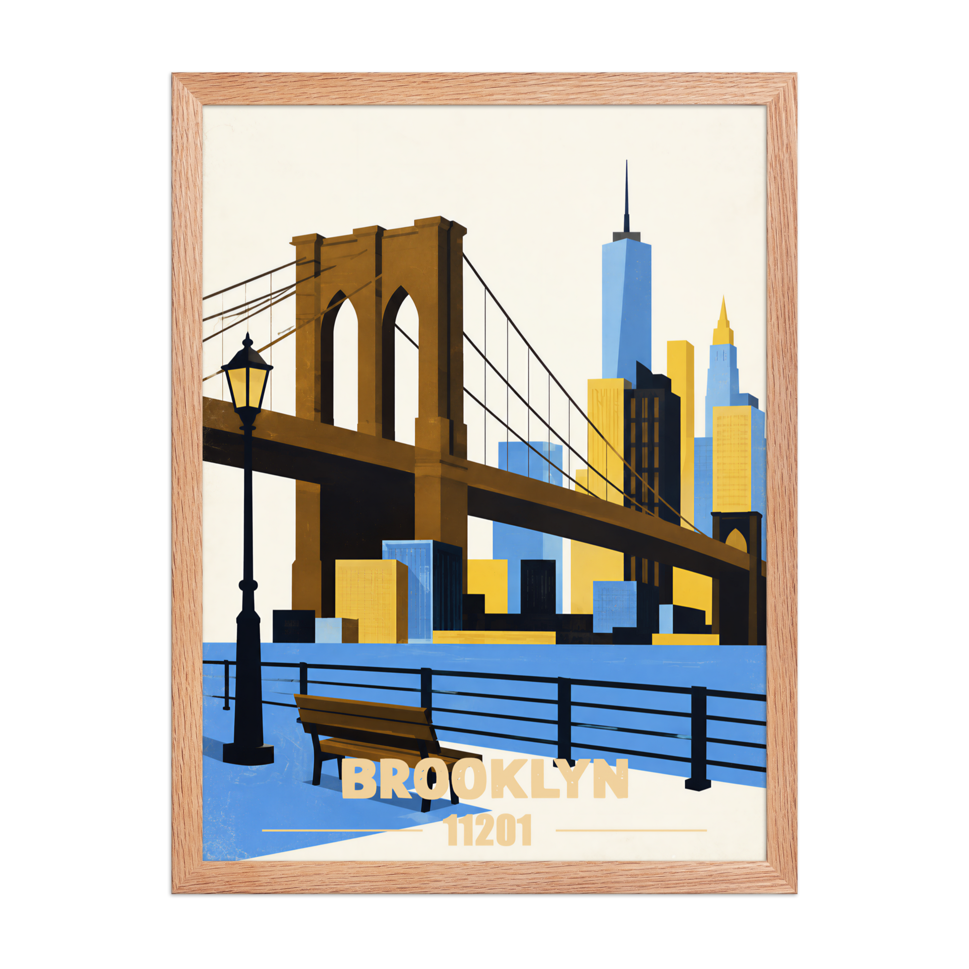 Framed Brooklyn Heights Promenade retro travel poster, 11201 zip code wall art