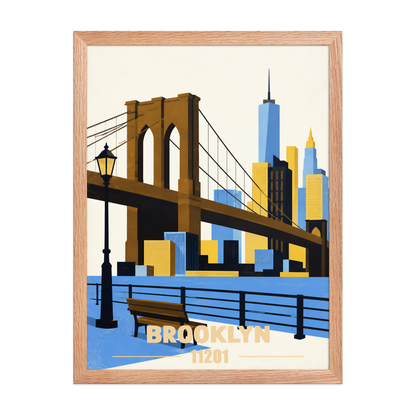 Framed Brooklyn Heights Promenade retro travel poster, 11201 zip code wall art