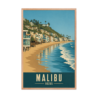 Framed Malibu beach house coastal poster with 90265 zip code
