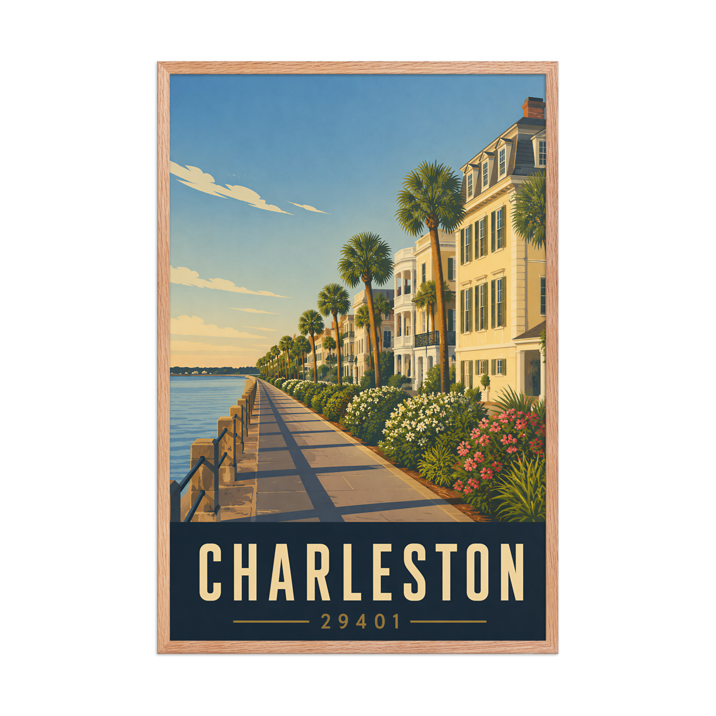 Framed Charleston The Battery waterfront poster with 29401 zip code