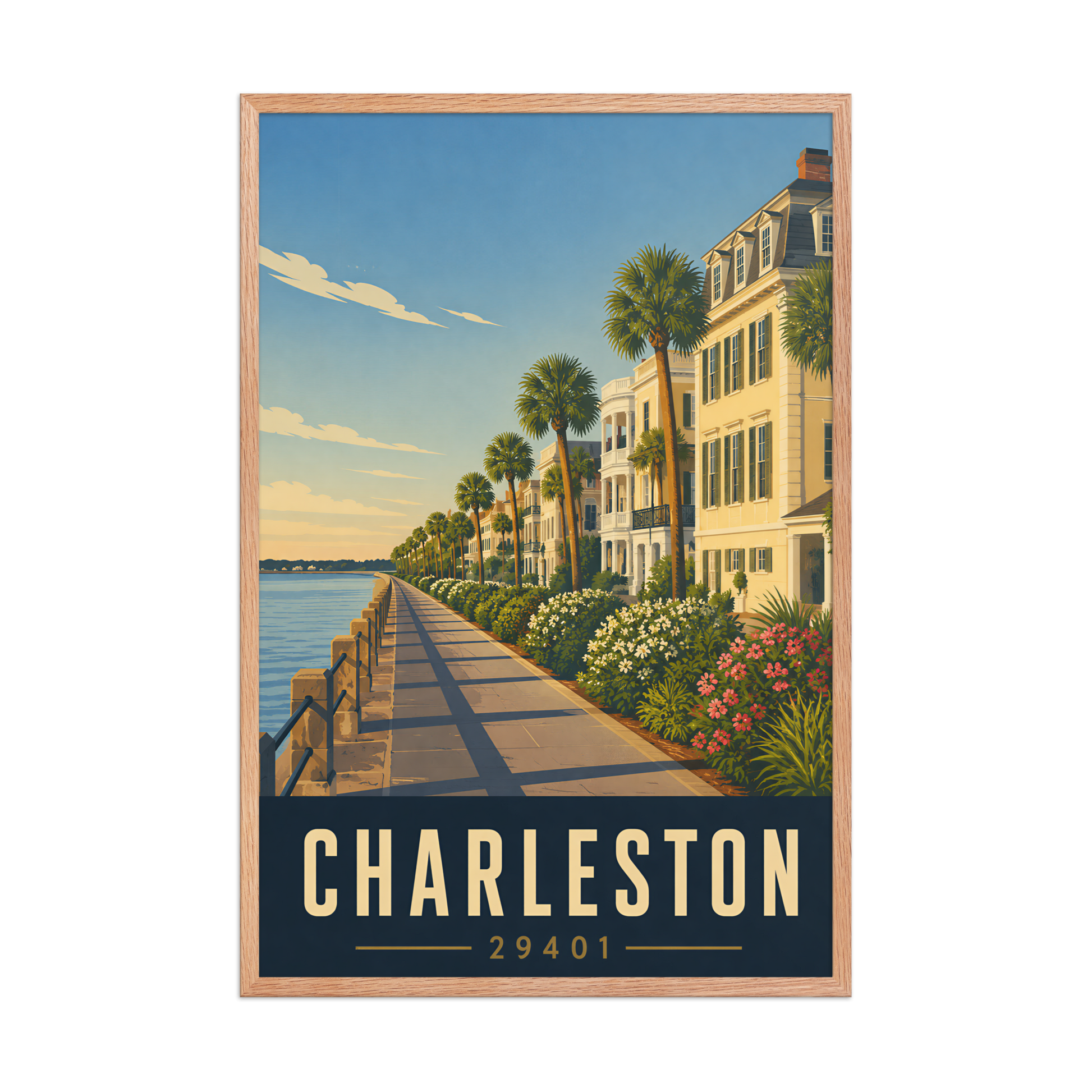 Framed Charleston The Battery waterfront poster with 29401 zip code