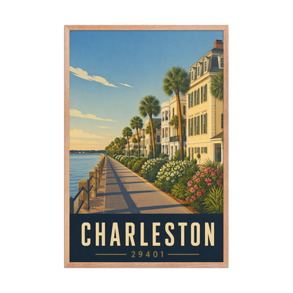 Framed Charleston The Battery waterfront poster with 29401 zip code