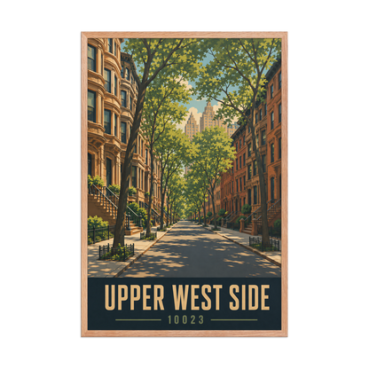 Framed Upper West Side brownstone street poster with 10023 zip code