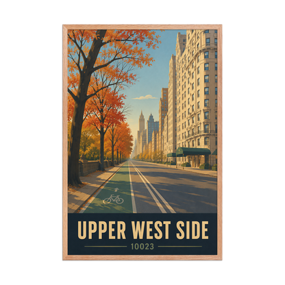 Framed Central Park West autumn poster with 10023 zip code