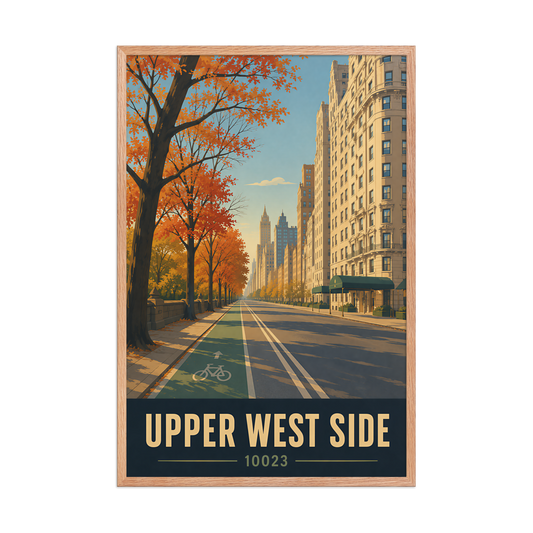 Framed Central Park West autumn poster with 10023 zip code
