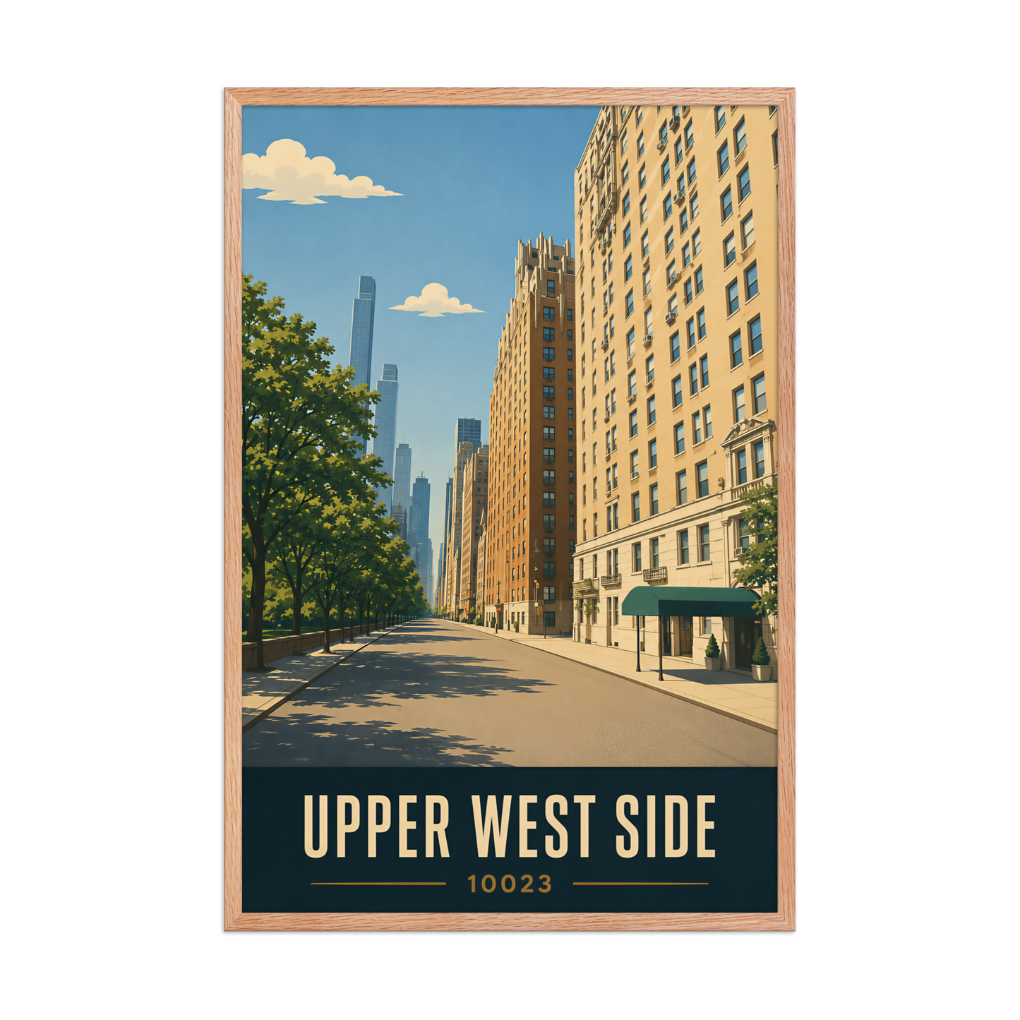 Framed Upper West Side Manhattan skyline street poster with 10023 zip code