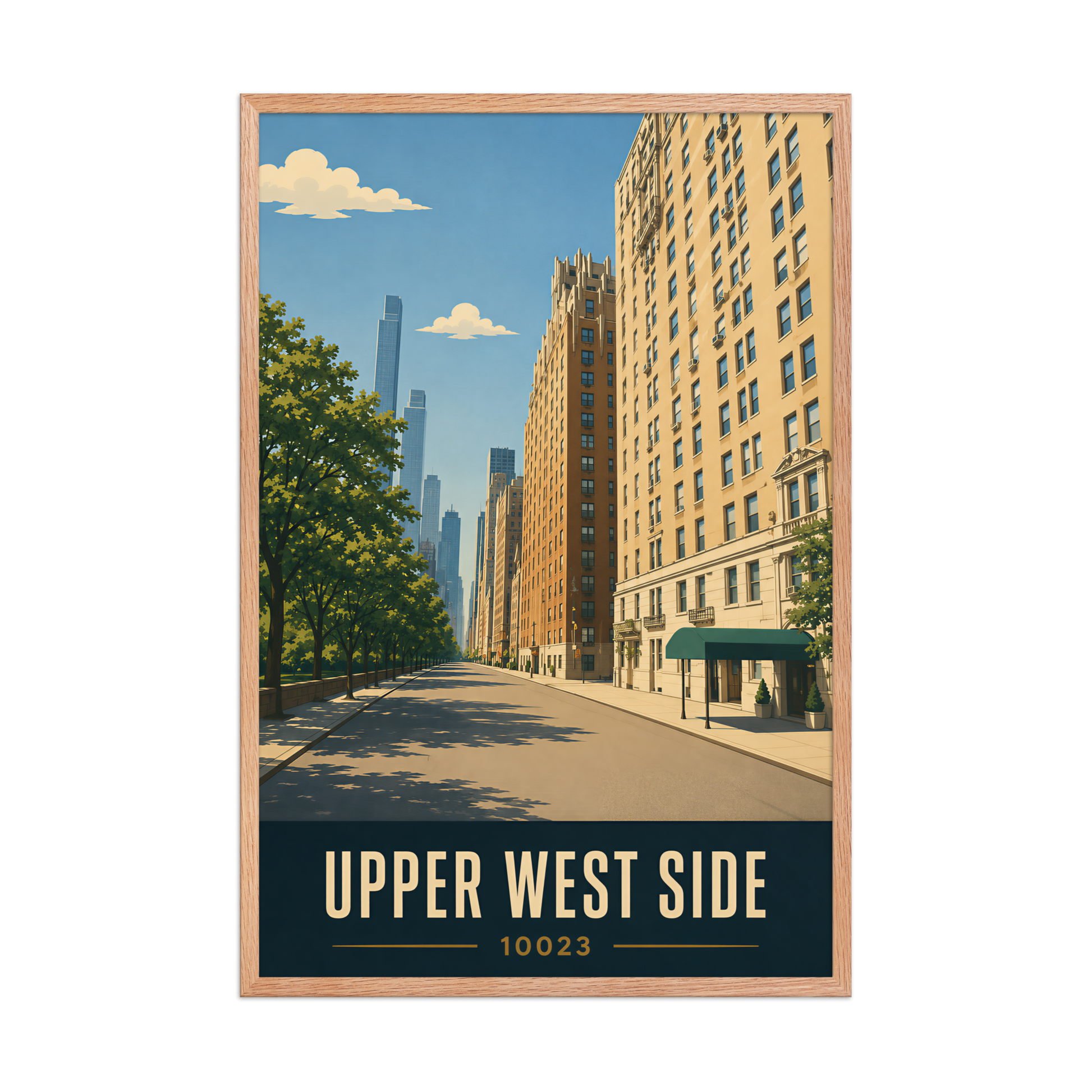 Framed Upper West Side Manhattan skyline street poster with 10023 zip code